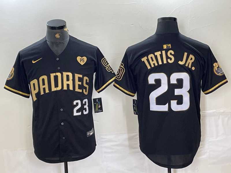 Mens San Diego Padres #23 Fernando Tatis Jr Black Gold With Patch Cool Base Stitched Baseball Jersey->san diego padres->MLB Jersey